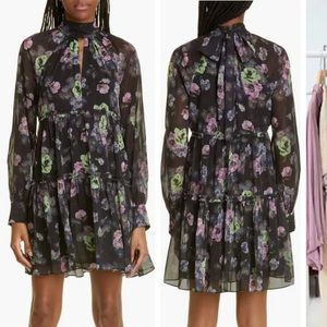 NEW CINQ A SEPT Revina Midnight Bloom Floral Print Long Sleeve Dress Sz:4